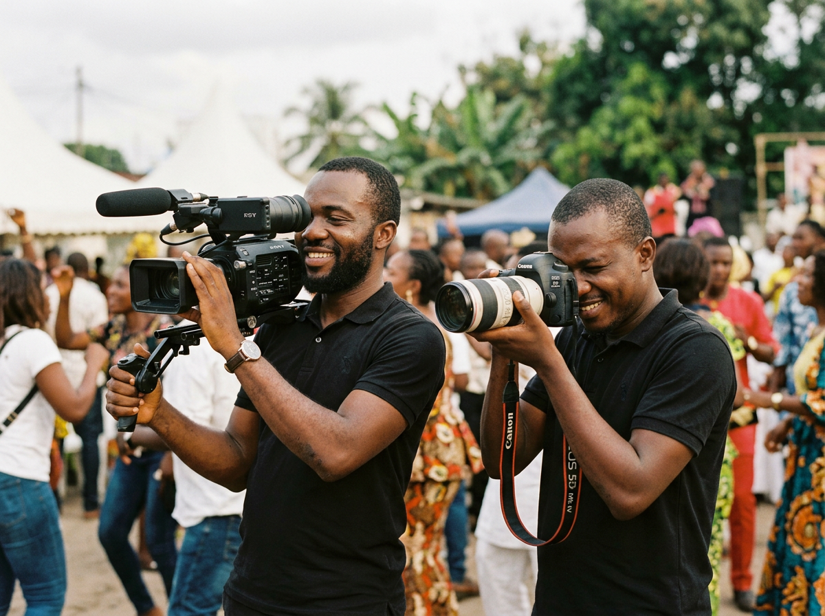 Caméraman et photographe congolais au travail lors d'un événement